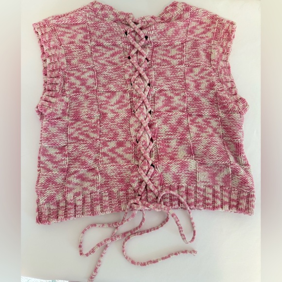 Steve Madden‎ Womens Size XS Cicillia Sweater Pink White Lace up Back Tank - Picture 10 of 10